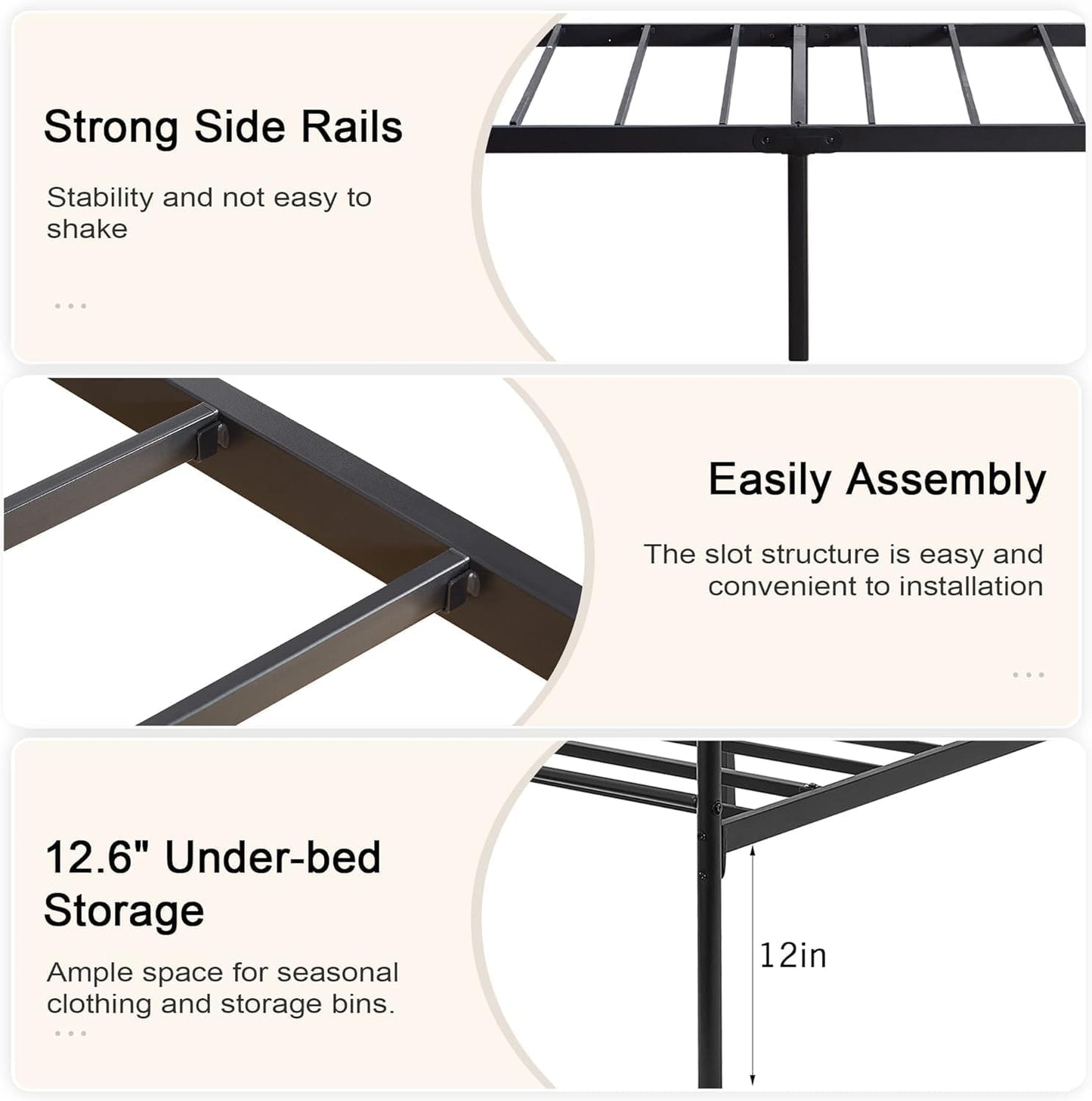 VECELO Queen Size Bed Frame with Headboard, Heavy-Duty Platform with Strong Metal Slats, No Box Spring Needed, Easy Assembly, Matte & Black