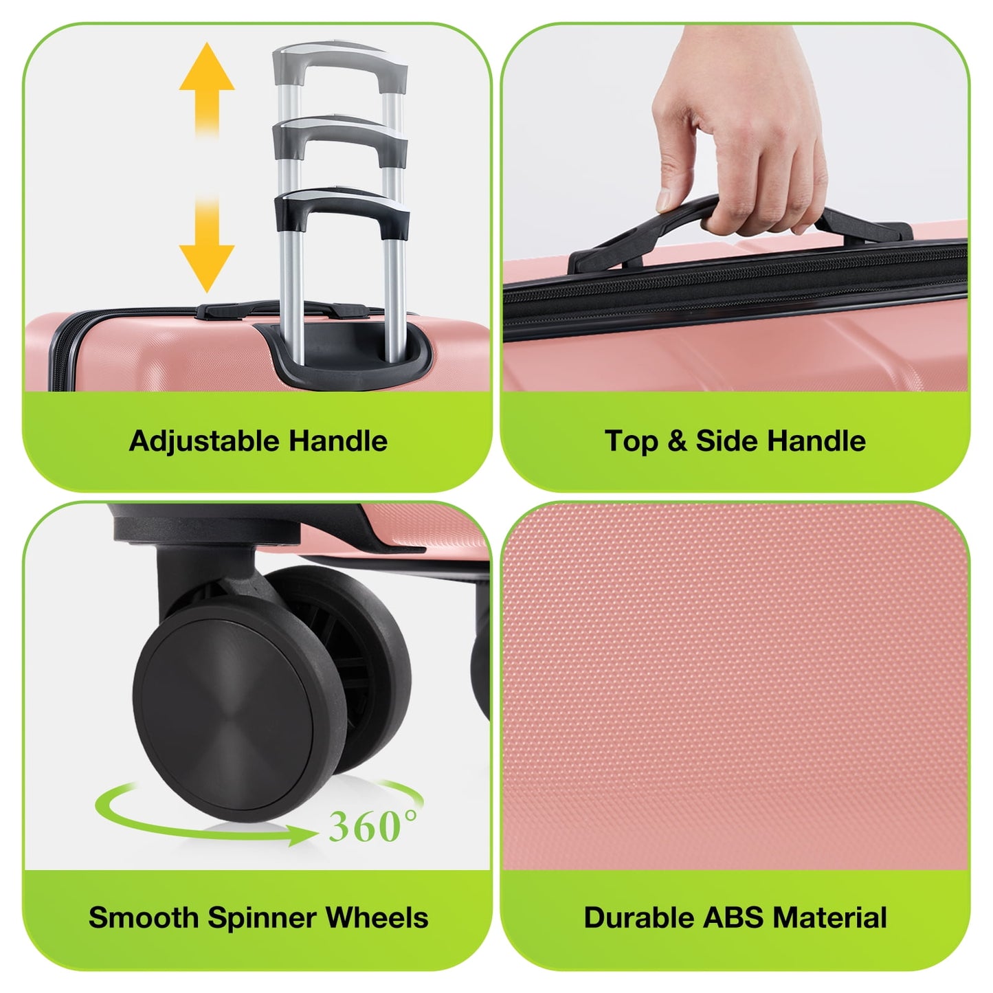GIANNA 20 Inch Luggage with Spinner Wheels, Hardside Expandable Rolling Luggage with TSA Lock, Pink