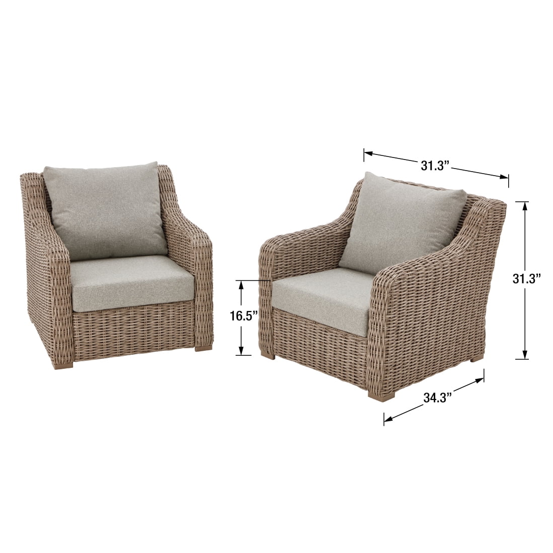Better Homes & Gardens Bellamy 2-Pack Outdoor Wicker Club Lounge Chairs Gray Cushions with Patio Cover