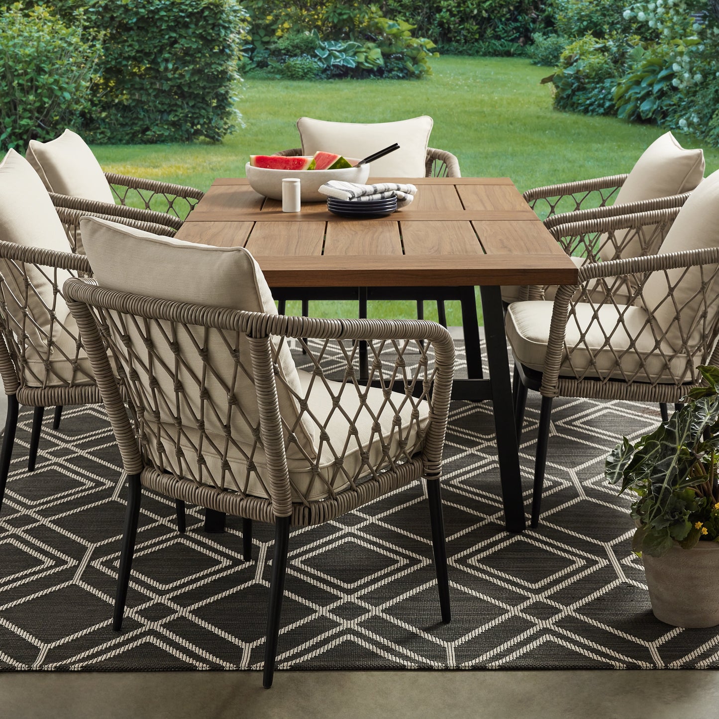 Better Homes & Gardens Kennedy Pointe 70" Steel Outdoor Dining Table, Brown/Black