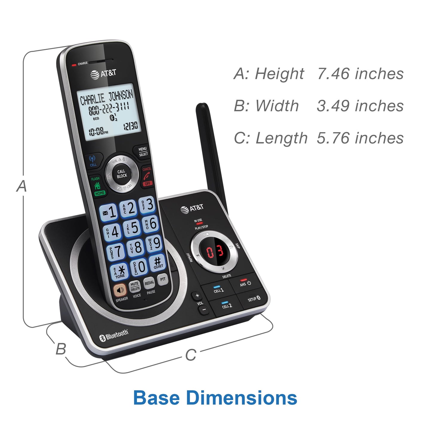 AT&T 2-Handset Expandable Cordless Phone with Unsurpassed Range, Bluetooth Connect to Cell, Smart Call Blocker and Answering System, DLP72212 (Black)