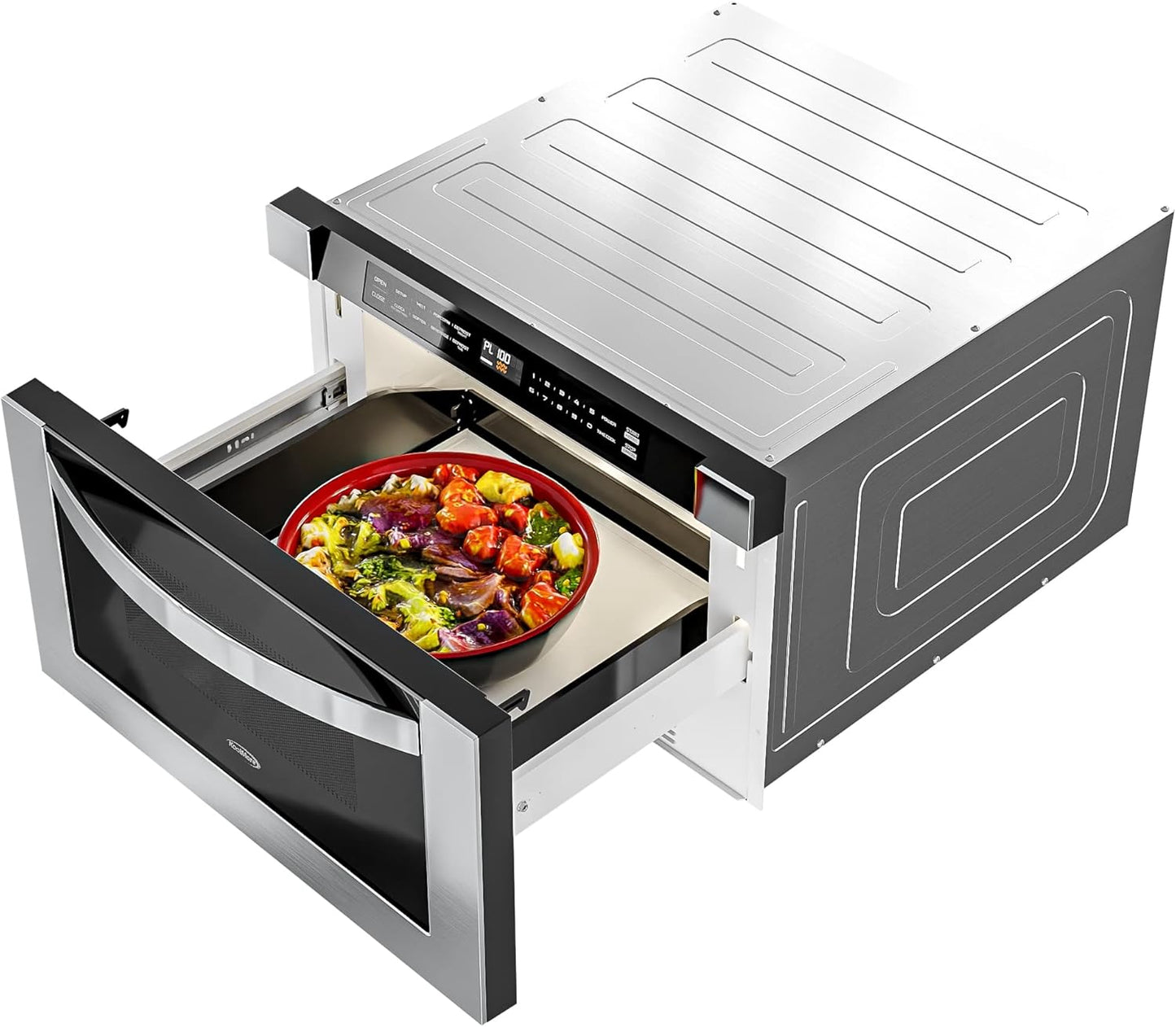 Pick Up Only - KM-MD-1SS 24 Inch Stainless-Steel Microwave Drawer Capacity, 1000W Power with 10 Custom Cooking Levels, Memory, and Timer Functions, Wall-Mounted with Flat Bottom, 24 in/1.2 Cu. Ft