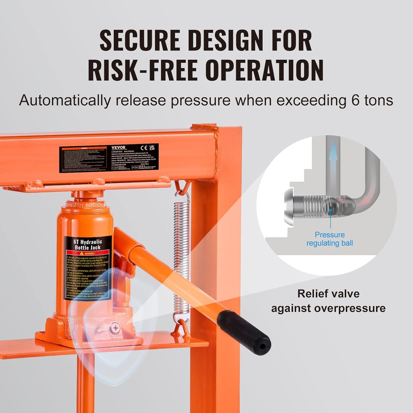 VEVOR Hydraulic Shop Press, 6 Ton/13000lbs, H-Frame, 4-Hold Adjustable Height, with Movable Plates, for Garage or Professional Users, Orange