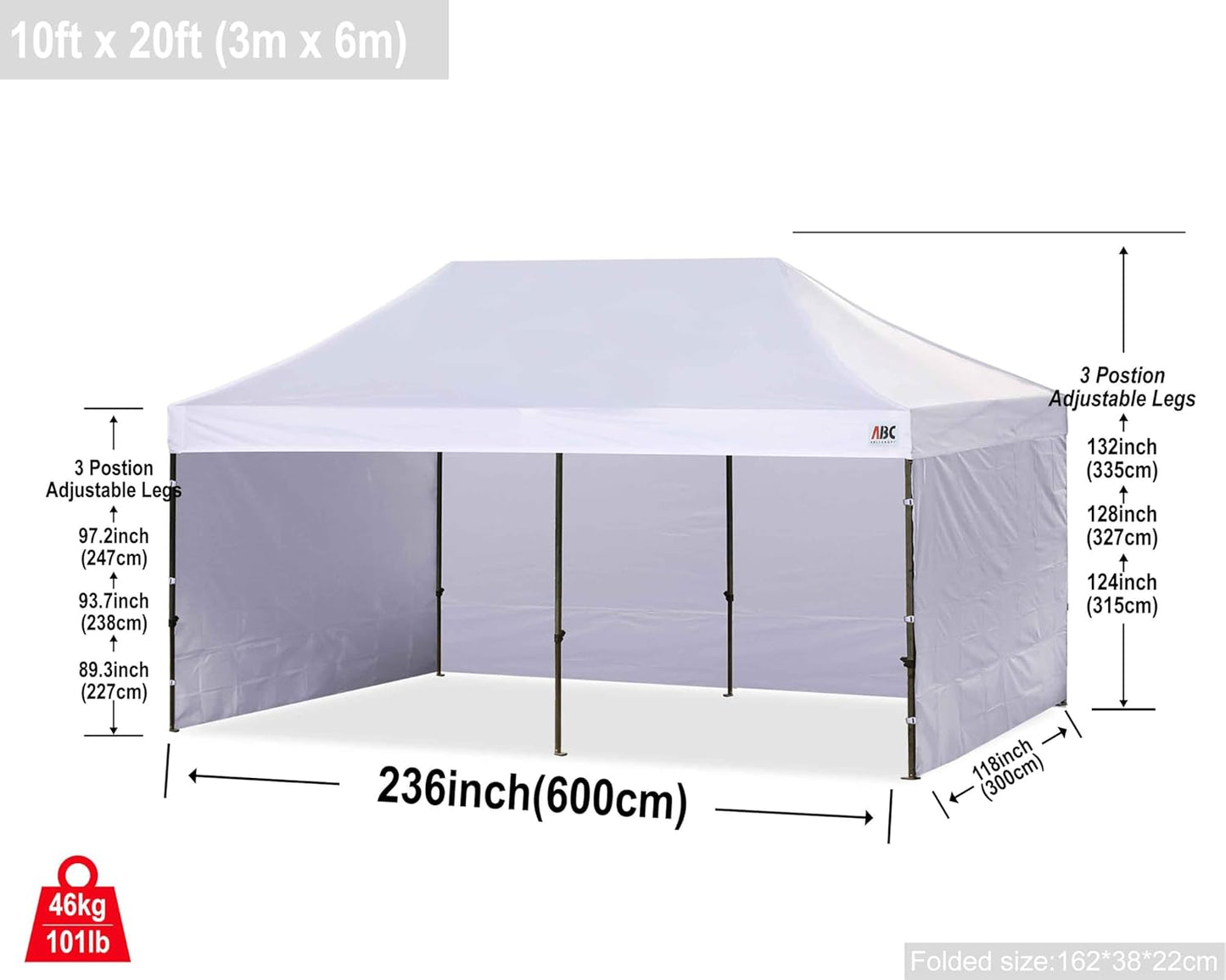 ABCCANOPY Heavy Duty Easy Pop up Canopy Tent with Sidewalls 10x20, White