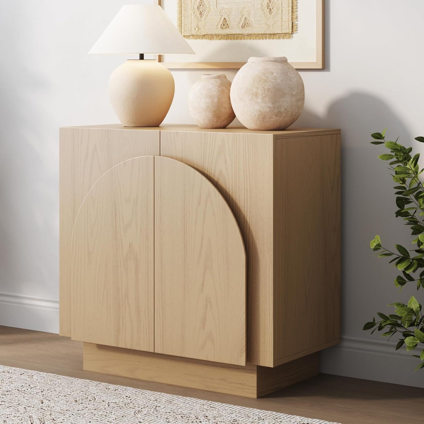 Nathan James Iris Mid-Century Arched Storage Cabinet Natural Brushed Light Brown: Veneer Surface, Fixed Shelf, Wood Frame