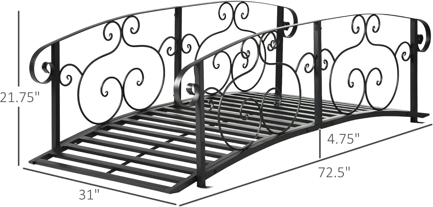 Outsunny 6' Metal Arch Backyard Garden Bridge, Safety Siderails, Arc Footbridge for Backyard Creek, Stream, Pond, Black