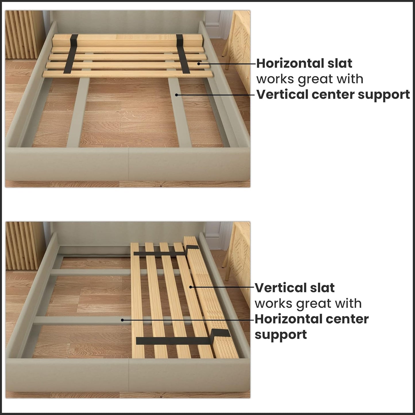 0.68-Inch Vertical Wooden Bunkie Board/Bed Slats, Enhance Mattress Support, Queen(60"), Beige