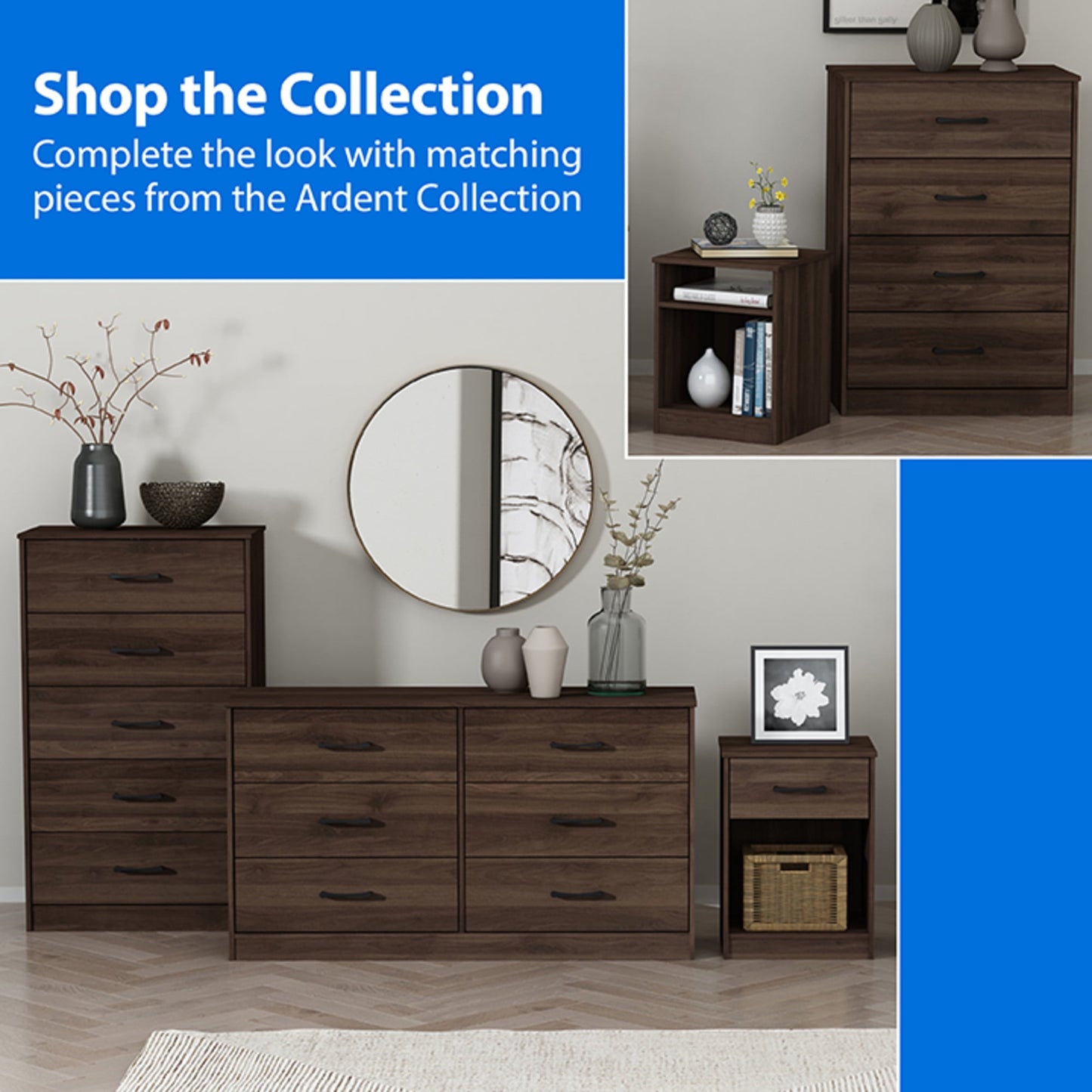 Mainstays Ardent 5 Drawer Dresser, Dark Walnut