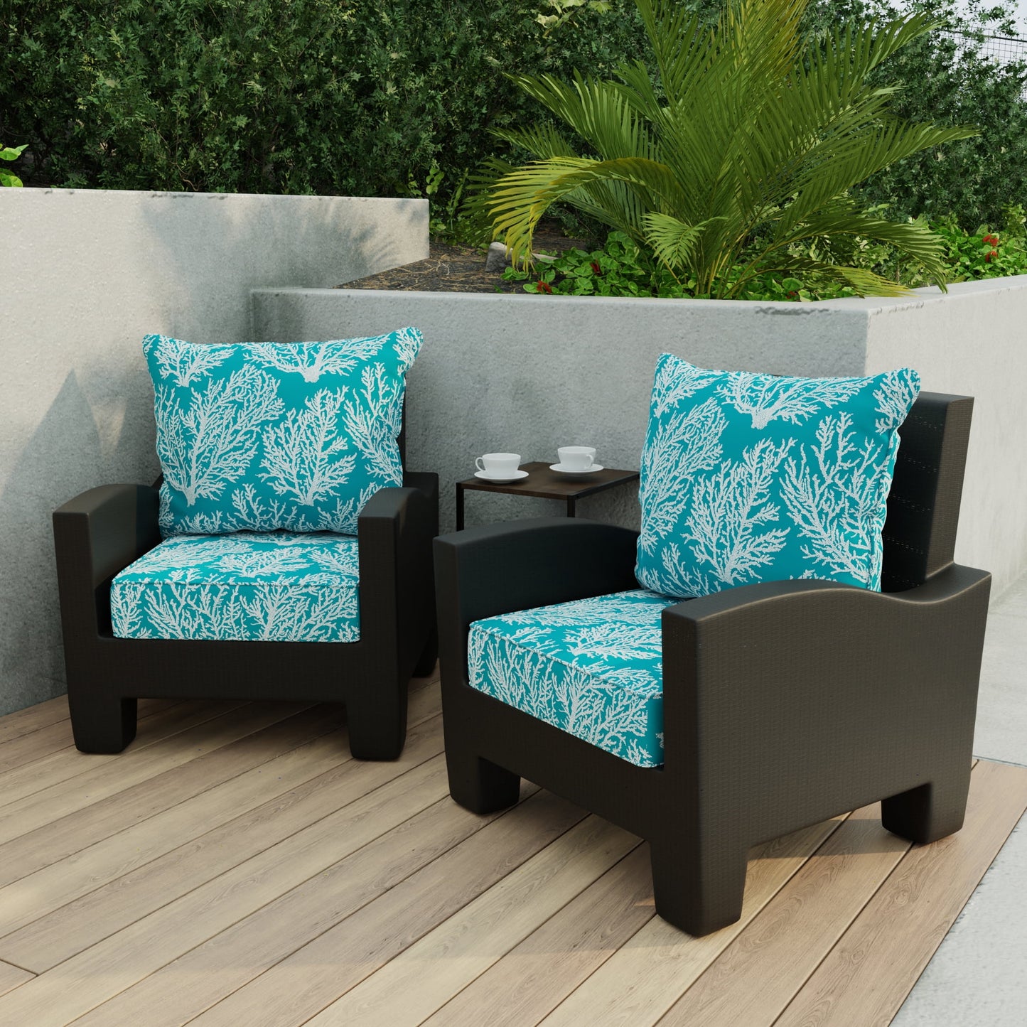 Jordan Manufacturing 46.5" x 24" Seacoral Turquoise Nautical Rectangular Outdoor Deep Seat Chair Cushion Set with Welt