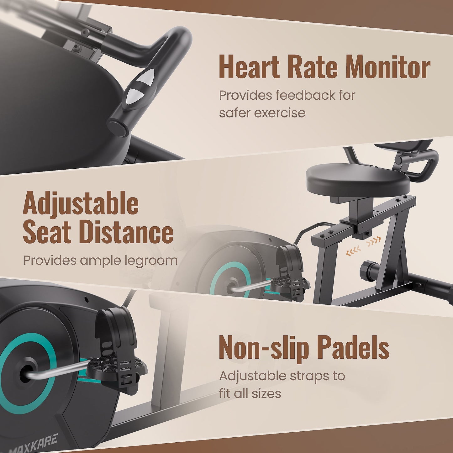 MaxKare Recumbent Exercise Bike with Arm Workout for Indoor, 8 Levels Magnetic Resistance & Seat Adjustable, Silent Stationary Bike for Adult & Seniors, 300lbs