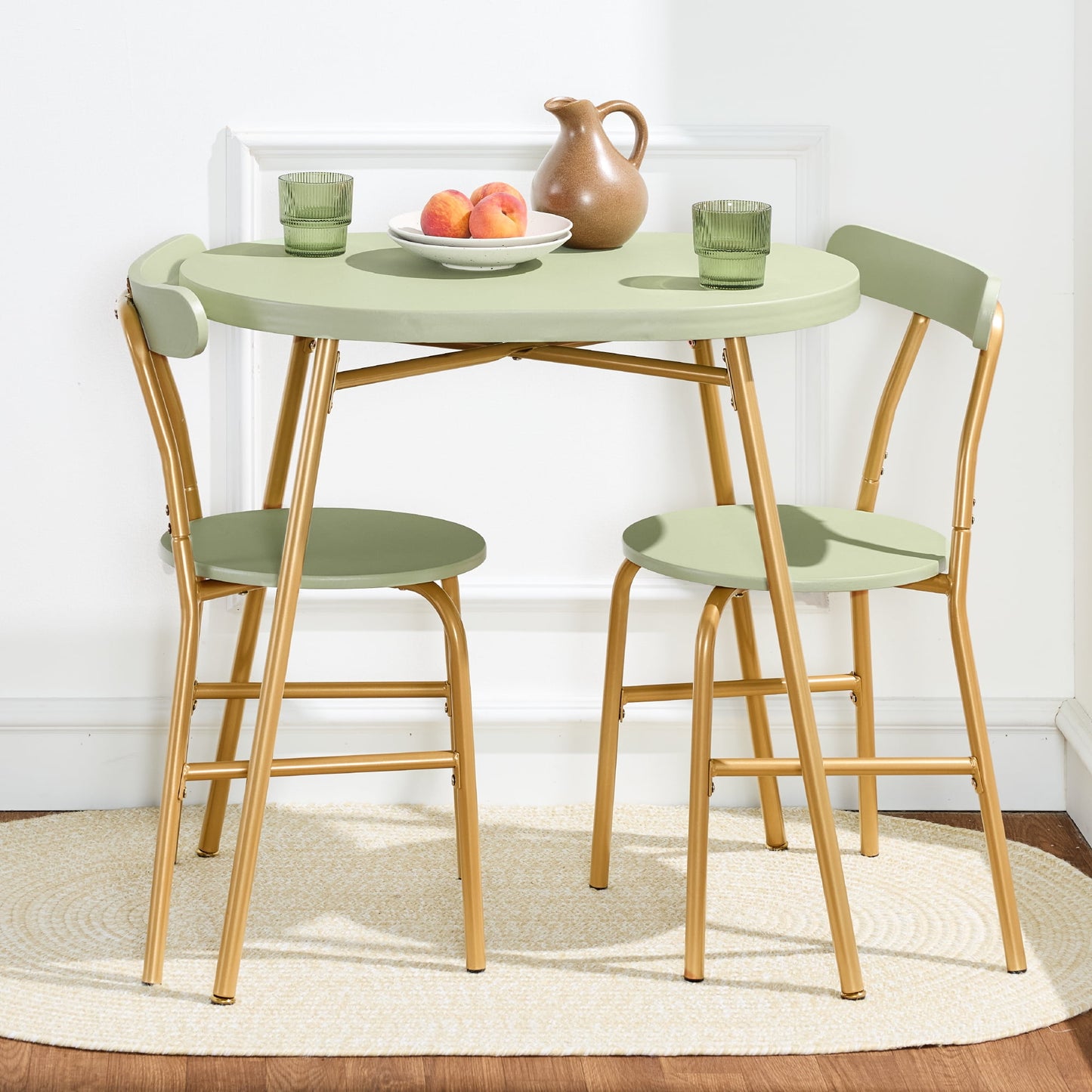 Best Choice Products 3-Piece Modern Oval Dining Table Set, Small Kitchen Dinette w/ 2 Chairs - Sage Green/Gold