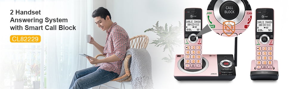AT&T CL82229 2 Handset Cordless Expandable Answering System with Smart Call Block, Rose Gold