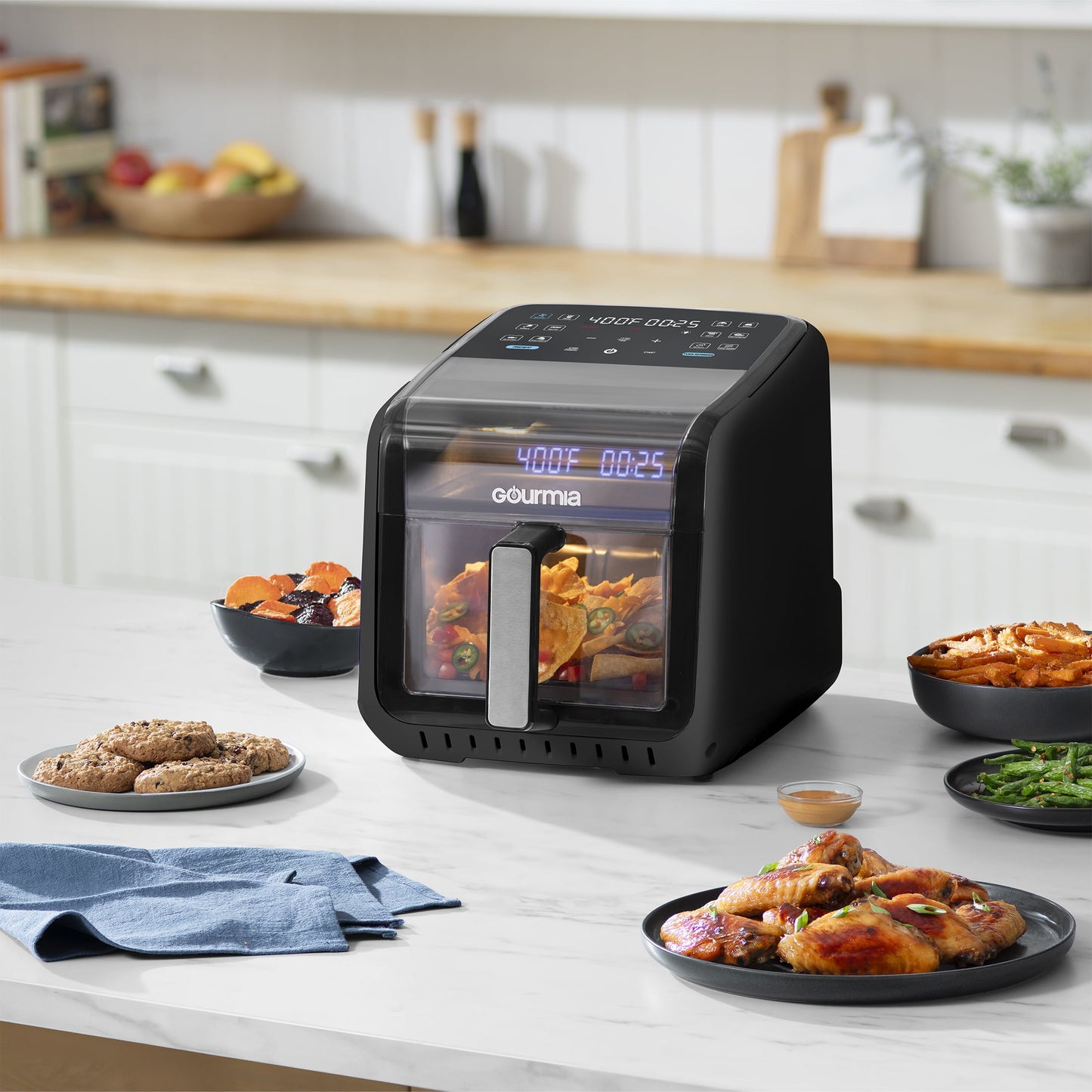 Gourmia Panorama 7-QT Digital Air Fryer w/ Panoramic View, Holographic Display, & 12 Presets, Black, New