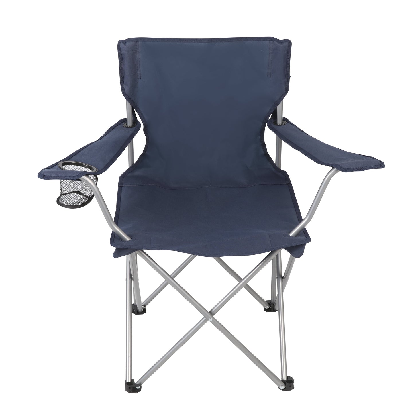 Ozark Trail Basic Quad Folding Camp Chair with Cup Holder, Navy, Adult