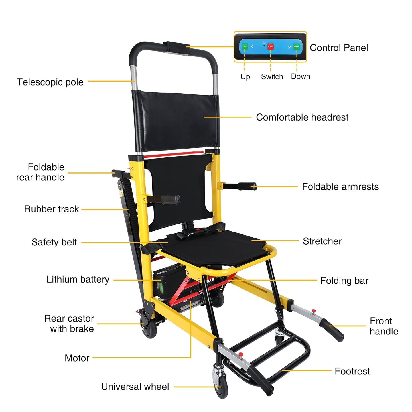 Rocita Portable Electric Chair, Track Climbing Wheelchair, Assist Stair Chair Electric Wheelchair, 440 lb Limit