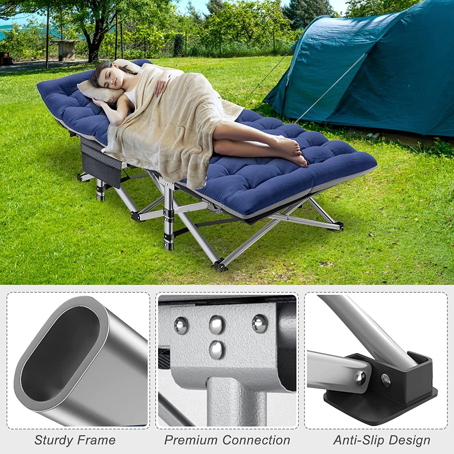 Slsy XL Folding Bed Cot with 3.3 inch 2 Sided Mattress, 75"* 28" Folding Sleeping Cot Guest Bed, Folding Camping Cots with Carry Bag
