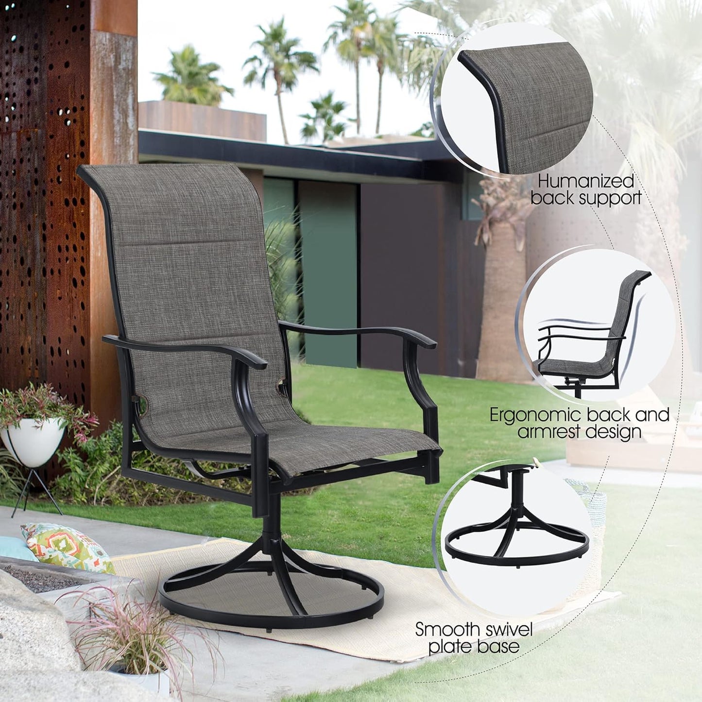 2pc Patio Swivel Rocker Chairs - Black - Captiva Designs