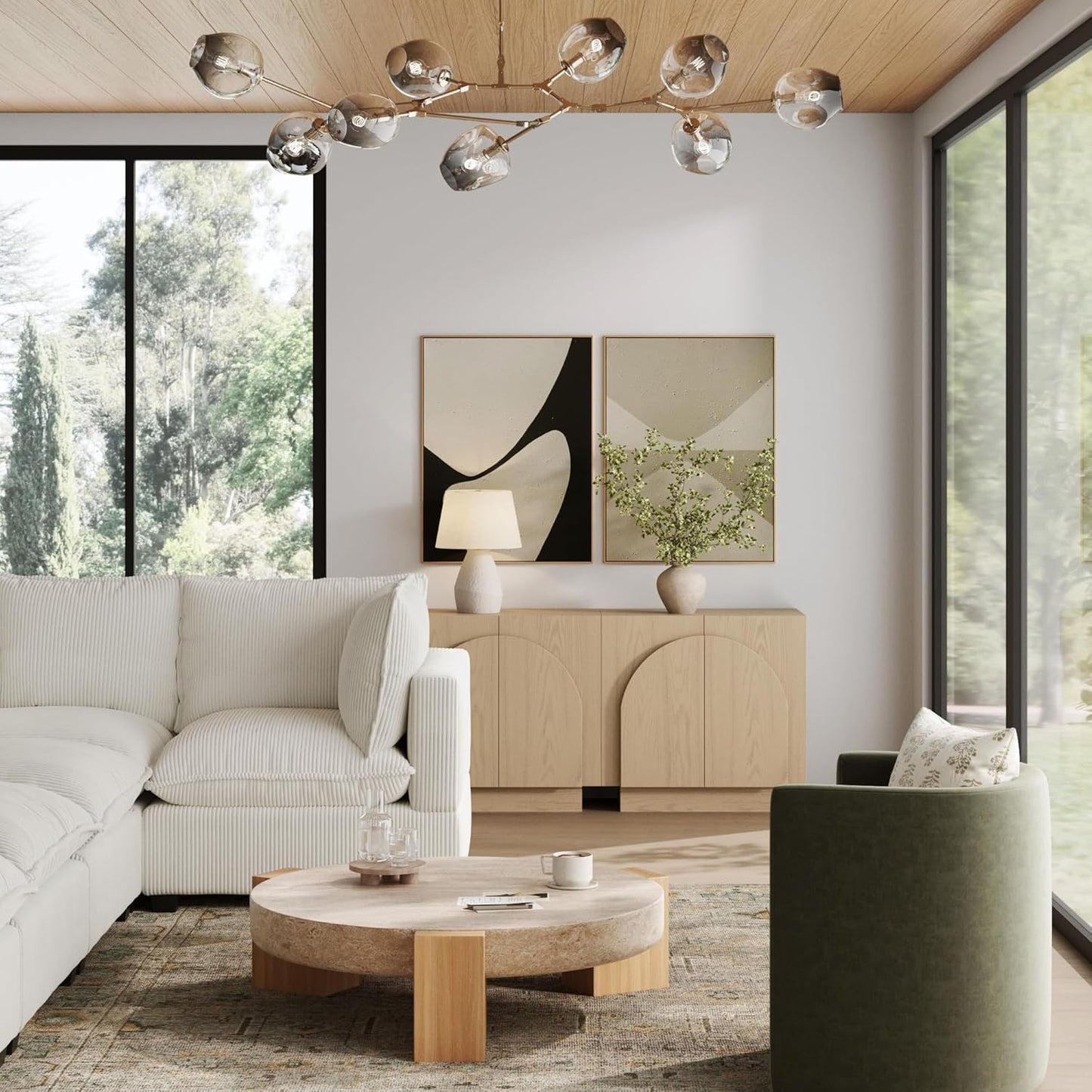 Nathan James Iris Mid-Century Arched Storage Cabinet Natural Brushed Light Brown: Veneer Surface, Fixed Shelf, Wood Frame