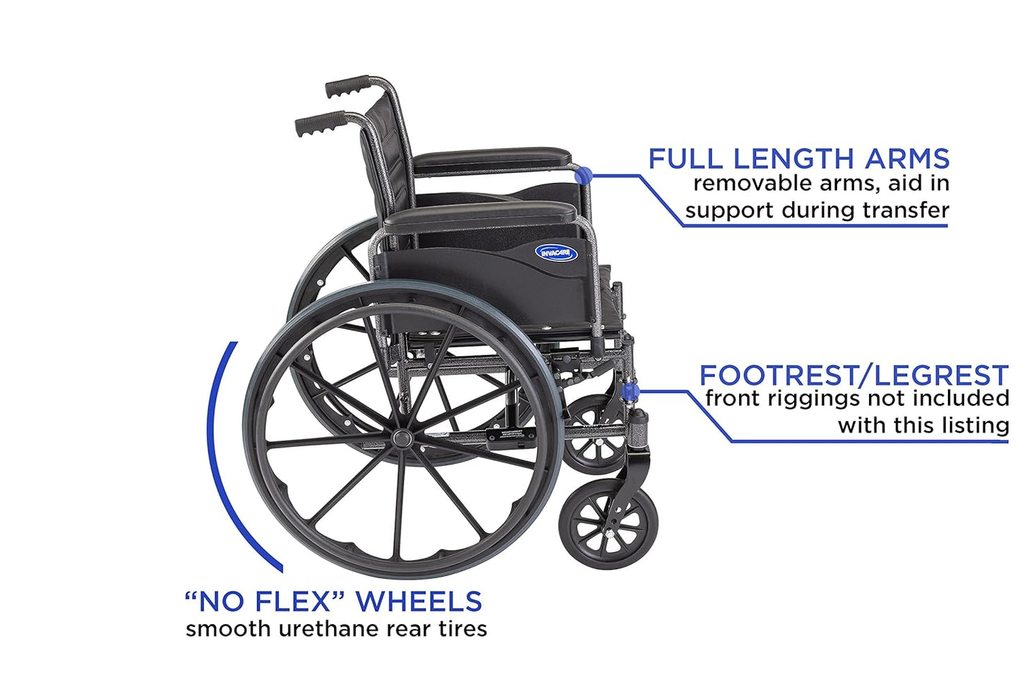 Invacare TREX20RFP Series Tracer EX2 Standard Folding Wheelchair for Adults with 20" Seat Width and Full Arms