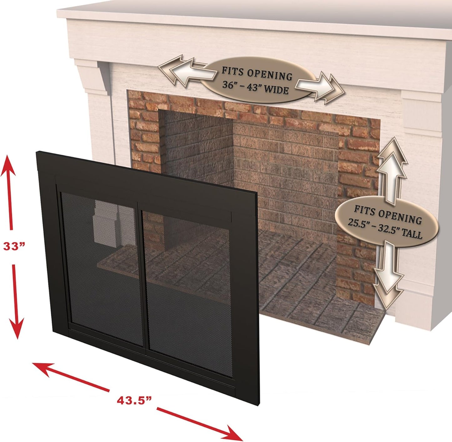 Pleasant Hearth AT-1002 Ascot Fireplace Glass Door, Black, Large