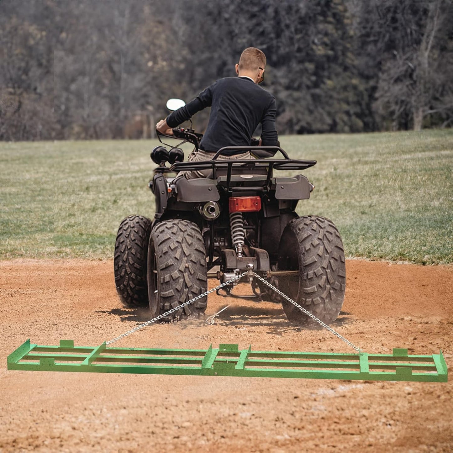YITAMOTOR 8 Ft Drag Harrow Driveway Grader Landscape Power Rake for ATV, UTV, Tractor, Mower Tow Behind Yard Lawn Leveling Tool with 6 Ft Heavy Duty Chain
