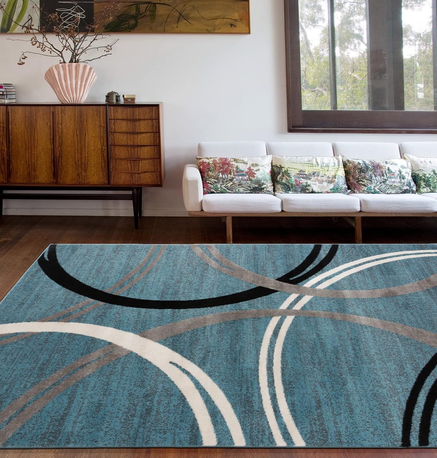 Rugshop Modern Wavy Circles Design Area Rug 5' 3" x 7' 3" Blue