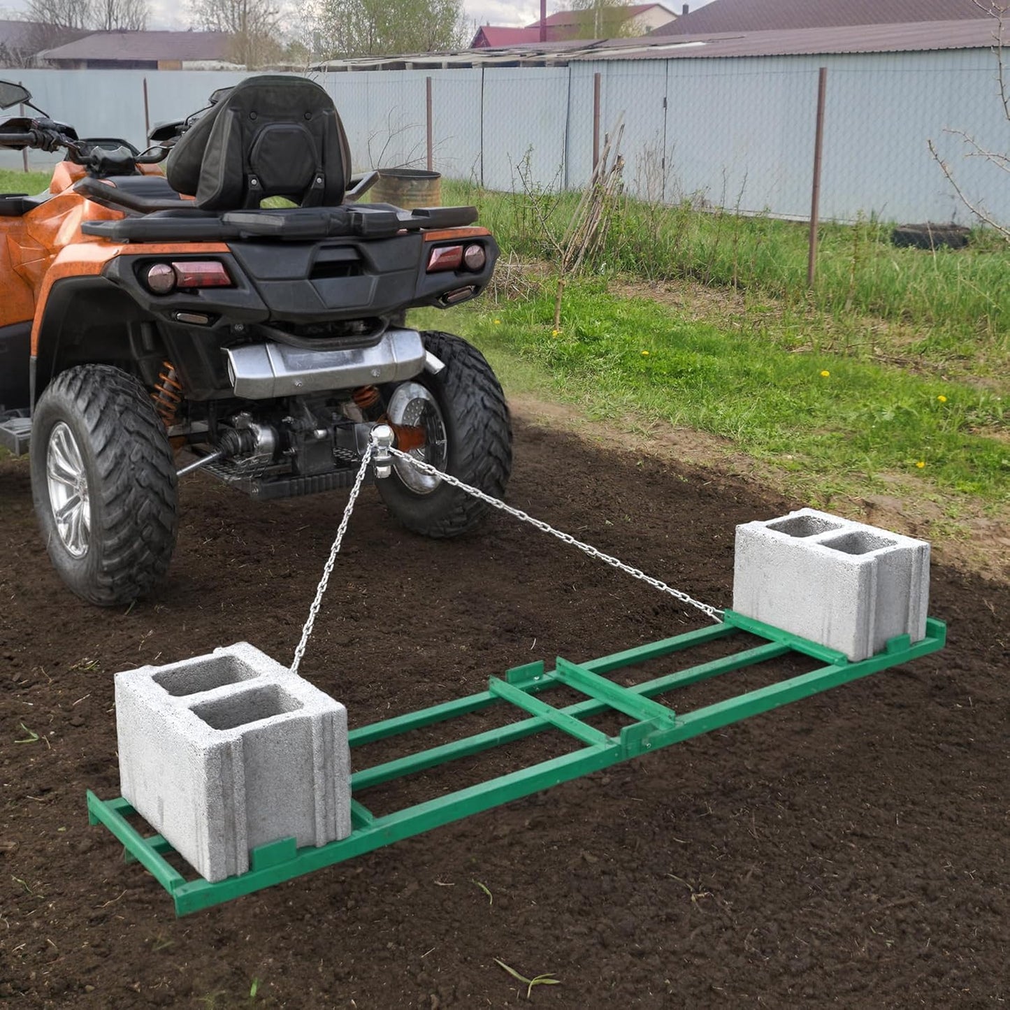 YITAMOTOR 8 Ft Drag Harrow Driveway Grader Landscape Power Rake for ATV, UTV, Tractor, Mower Tow Behind Yard Lawn Leveling Tool with 6 Ft Heavy Duty Chain