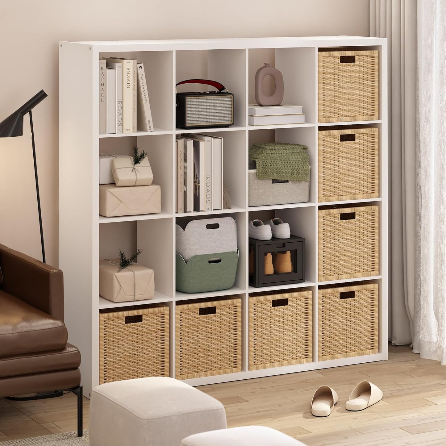16 Cube Organizer White - Brightroom: Decorative Bookshelf with 4 Shelves, Cubby Storage Bins, MDF Frame