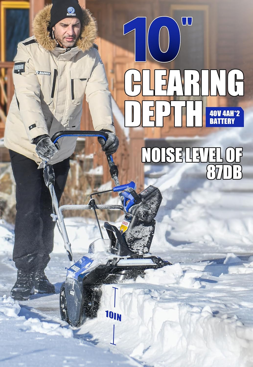 Snow Blower Cordless 40V Electric Brushless with LED 2Pcs 40V 4.0Ah Battery Longer Running Time for Wet Snow and Heavy Snow