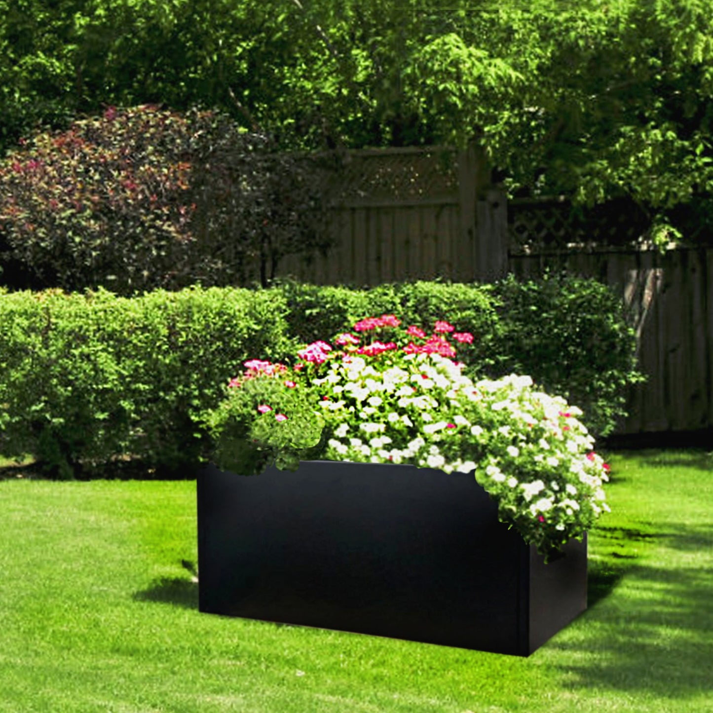 32"x12"x16" Planter Box with Drainage Holes for Outdoor Plants Garden Pot Rectangular Tall Flower Vase Metal Steel Heavy Duty for Yard Patio Deck Hotel Front Porch Large Container Decorative