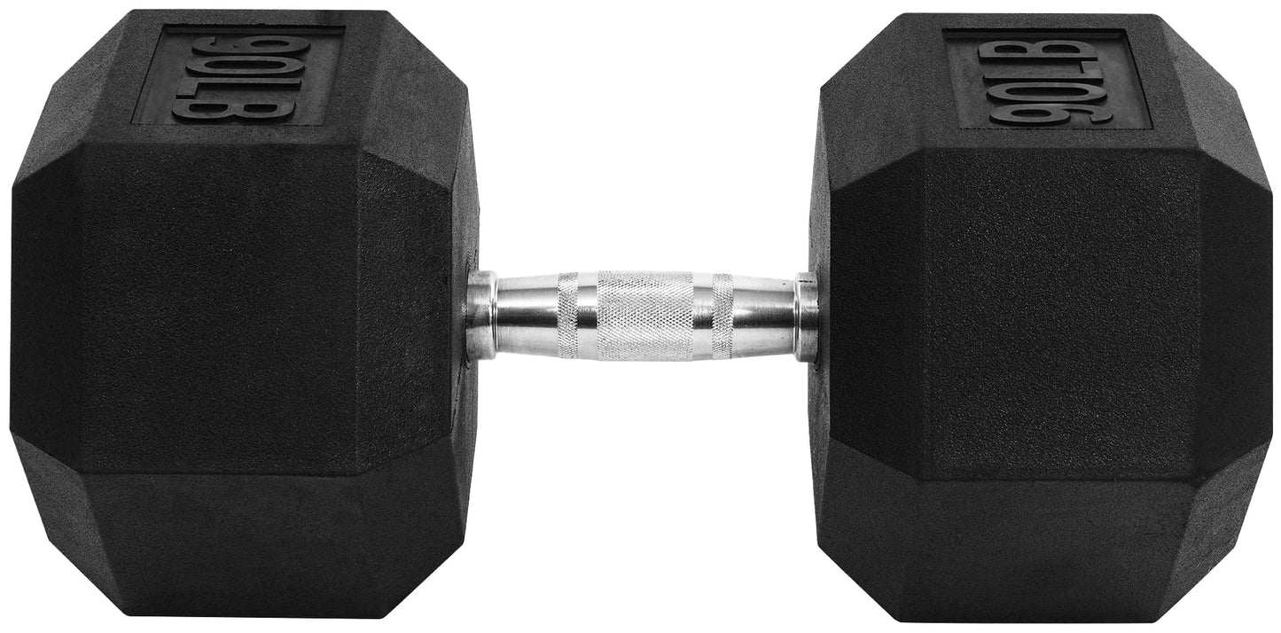BalanceFrom Rubber Encased Hex Dumbbells, 90 lb Single, Black