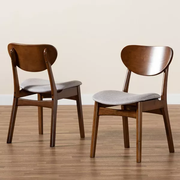2pc Katya Wood Dining Chair Set Brown - Baxton Studio: Walnut Finish, Curved Backrest, Upholstered Seat