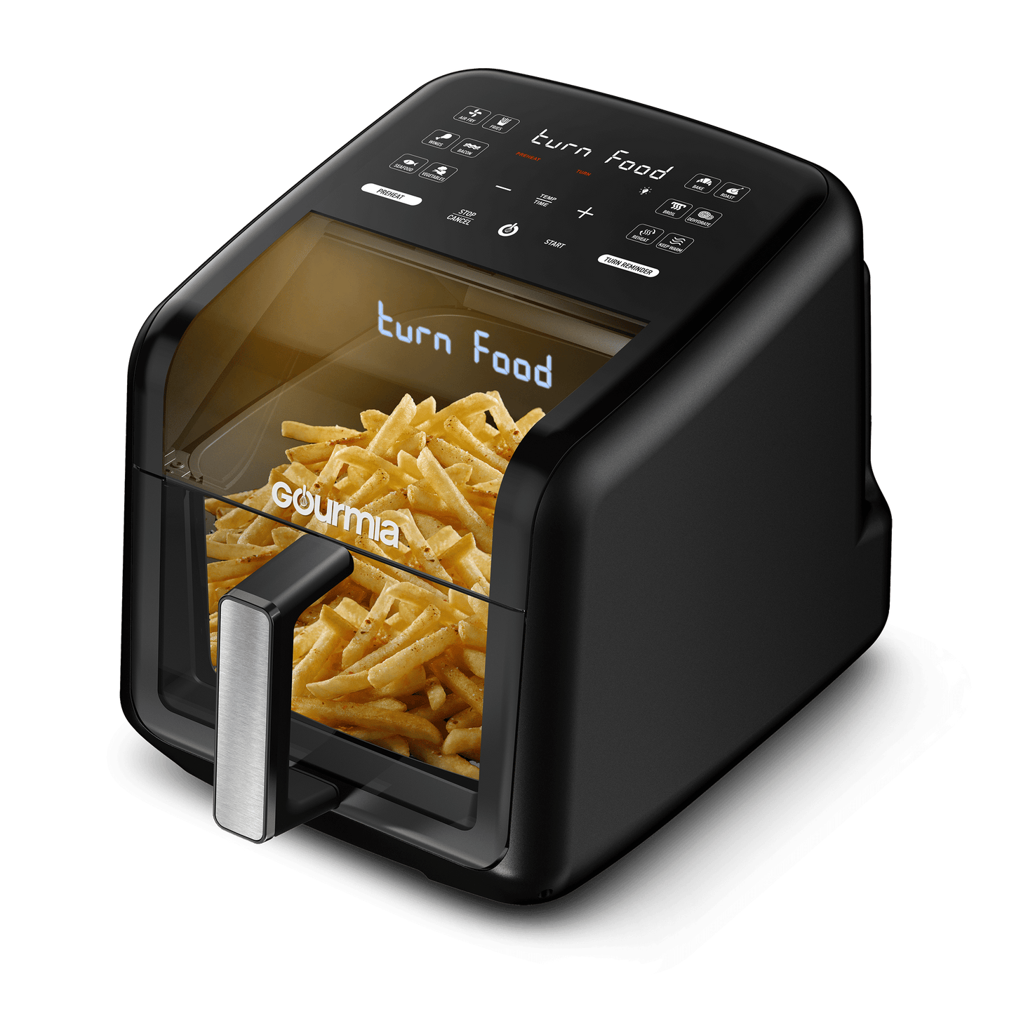 Gourmia Panorama 7-QT Digital Air Fryer w/ Panoramic View, Holographic Display, & 12 Presets, Black, New