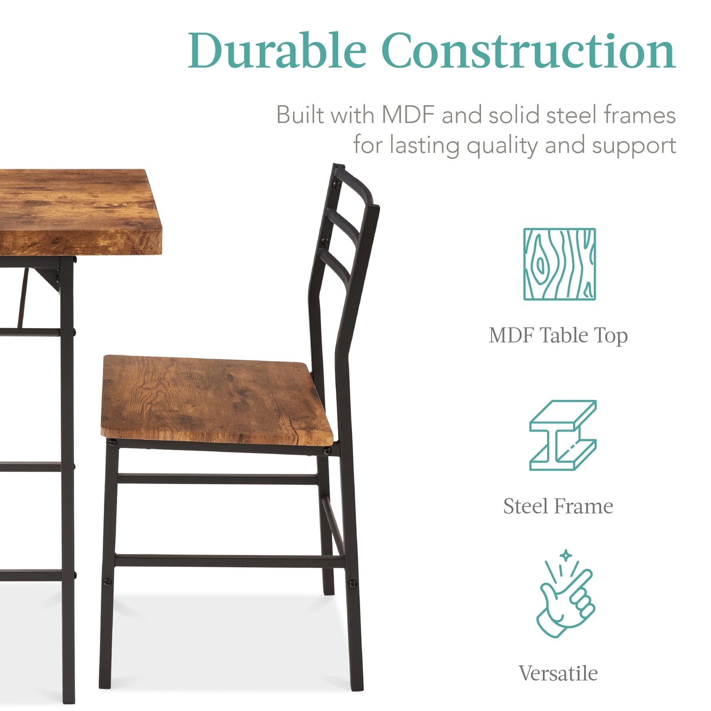 Best Choice Products 3-Piece Modern Dining Set, Square Table & Chairs Set w/ Steel Frame, Storage Rack - Brown