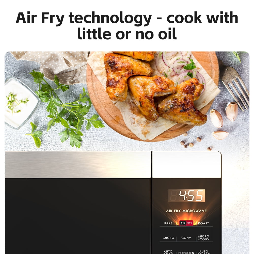 Galanz 0.9 Cu ft Air Fry Countertop Microwave, 900 Watts, Stainless Steel, New