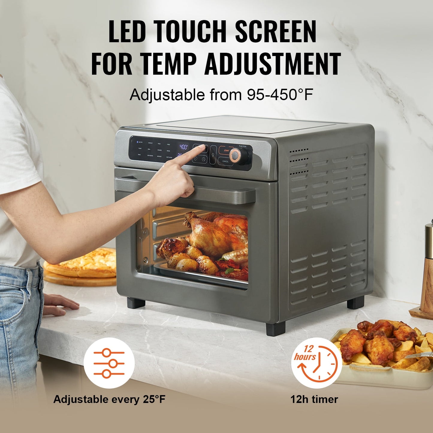 KFFKFF 12-IN-1 1700W Air Fryer Toaster Oven 25L Stainless Steel Convection Oven
