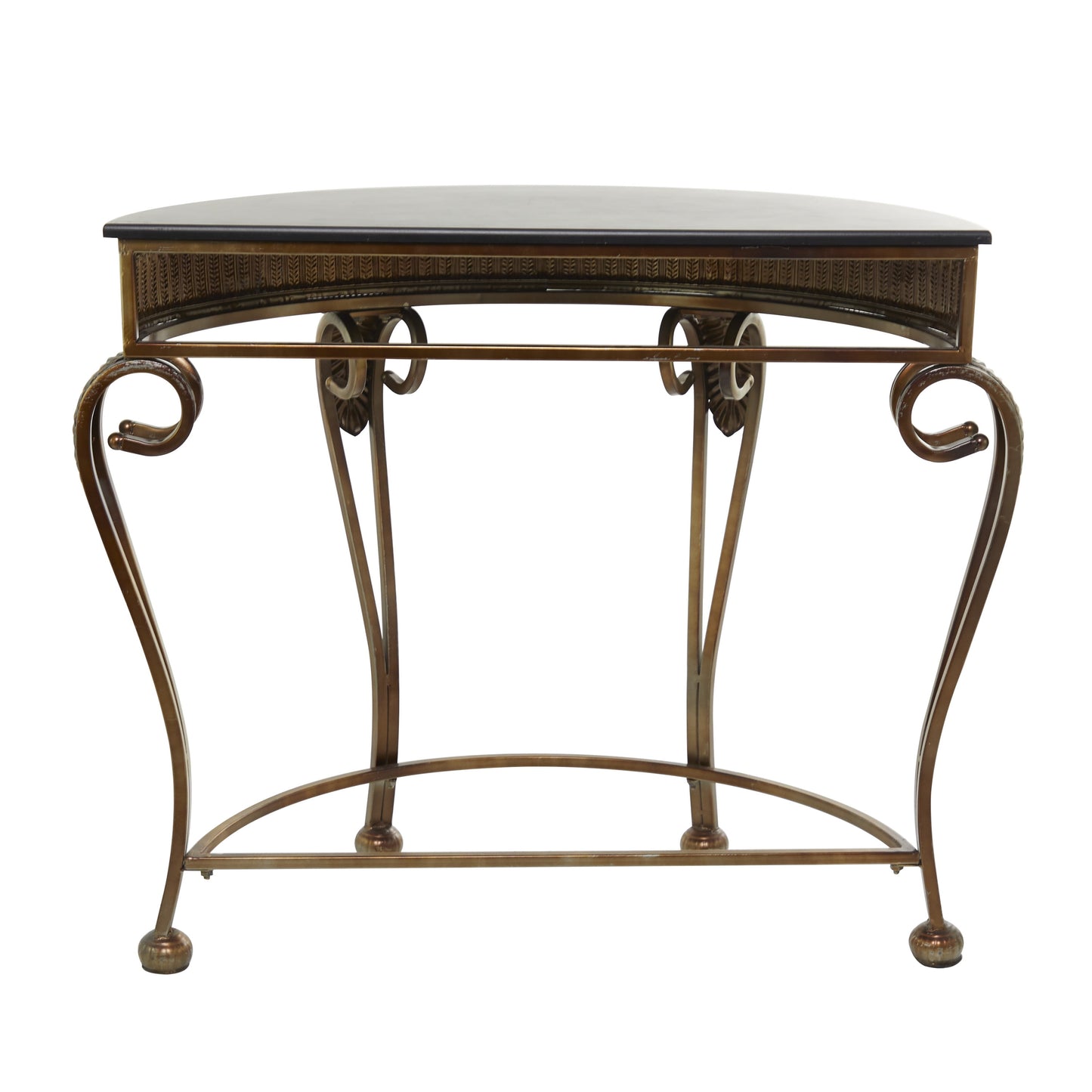 DecMode 41" x 33" Gold Metal Embossed Leaf Console Table with Ornate Scroll Legs, 1-Piece
