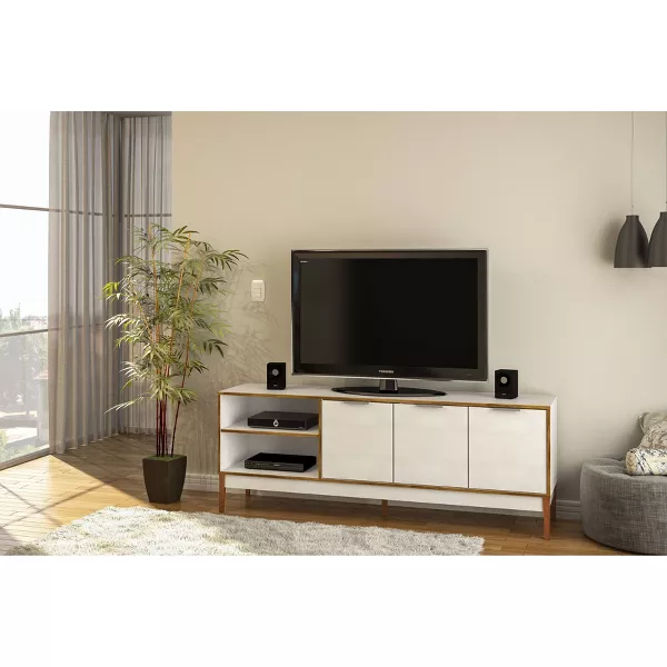 Boston TV Stand for TVs up to 75" White/Light Brown - Polifurniture: Modern Console with Drawers, Particle Board Construction