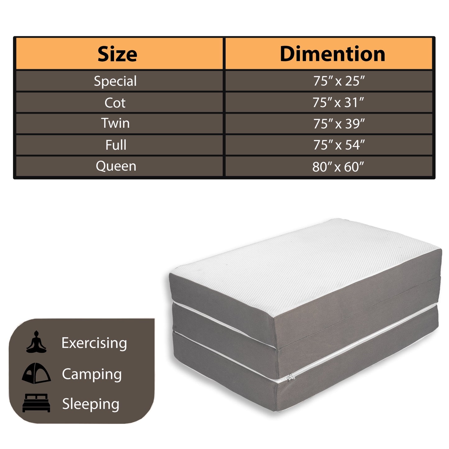 Continental Sleep By Sunset, 3” Memory Foam Tri-fold Mattress, Good for Kids and Adult, Twin.