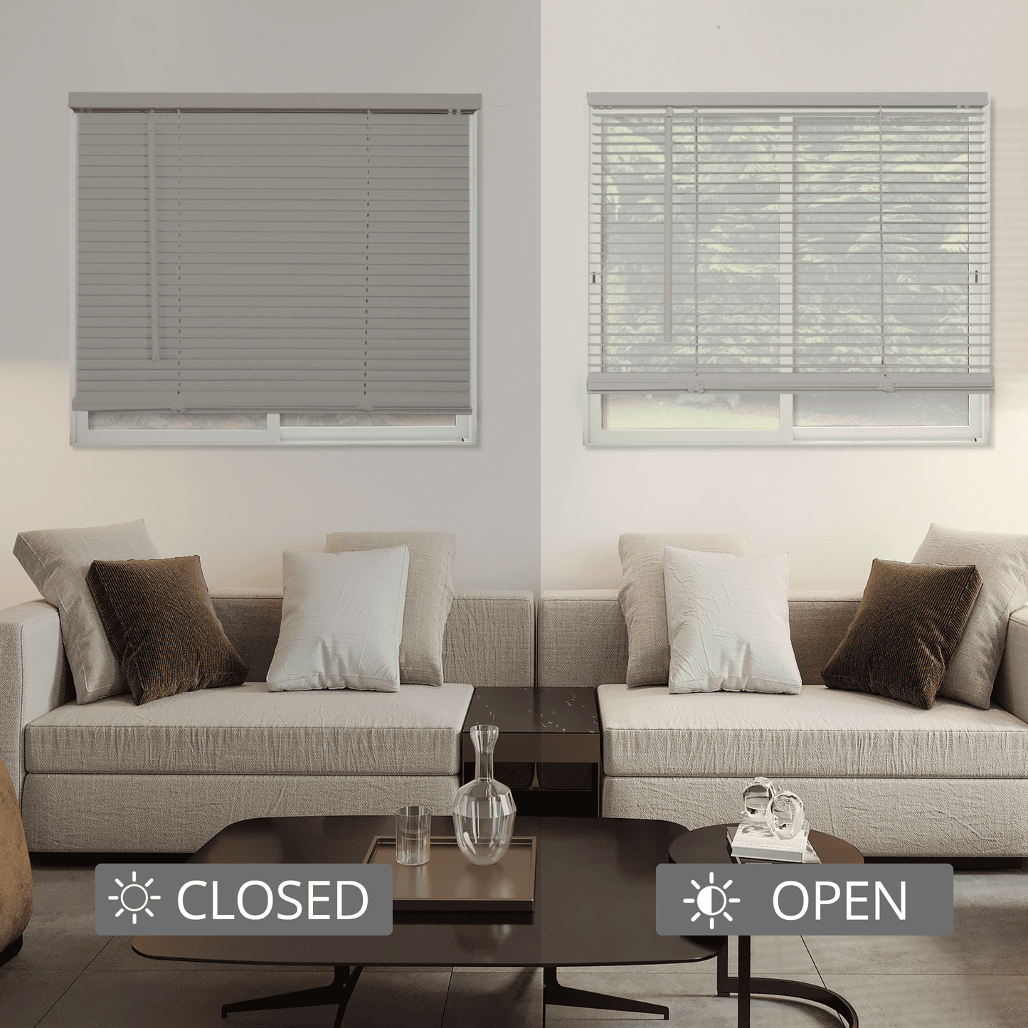 Chicology Cordless 1" Vinyl Mini Window Blinds Gloss Gray 32.5"W X 48"H