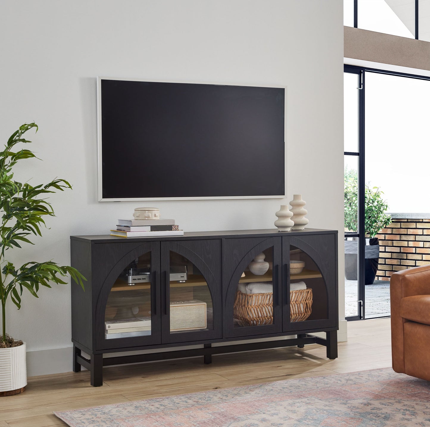 Better Homes & Gardens Juliet Arch TV Stand for TVs up to 65", Black Wood Finish