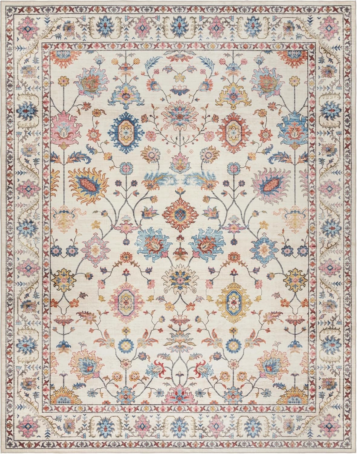 Gertmenian Indoor Boho Area Rug - 8x10 Large, Non Slip, Super Strong, Ideal for High Traffic Areas in Bedroom, Living Room, Kitchen - Cullen, Cream/Multi, 28548