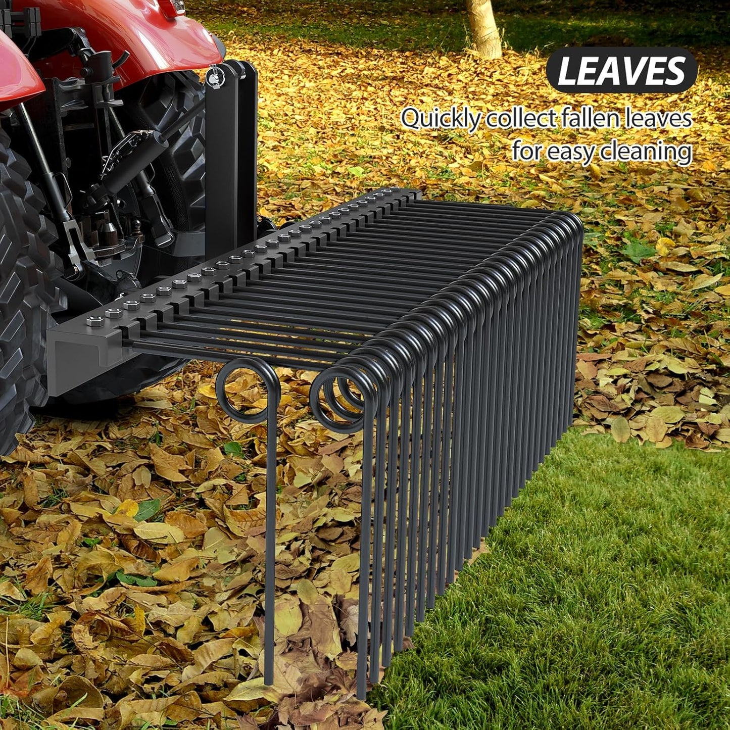 72 Inch Pine Straw Needle Rake, 3 Point Landscape Rake, Powder Coated Steel Spring Tow Behind Rake, Tractor Rake Attachments for Leaves Straw Grass Attach to Cat 0 Cat 1, Black