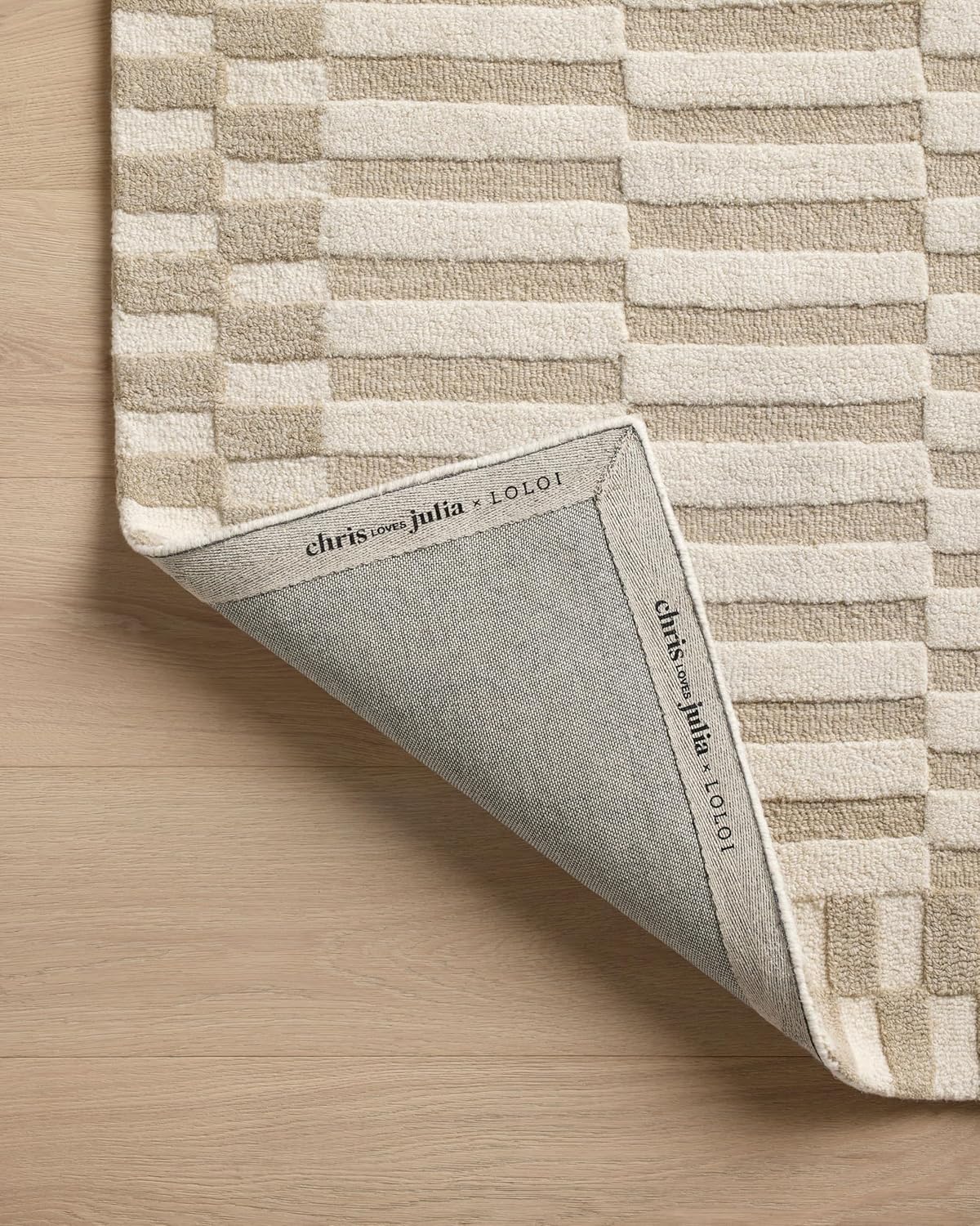 Loloi Chris Loves Julia Bradley Collection, Ivory & Beige, 7'-9" x 9'-9" Area Rug – Classic Striped Area Rugs for Living Room, Bedroom, Entryway & Hallway, High Traffic Area Home Decor Rug