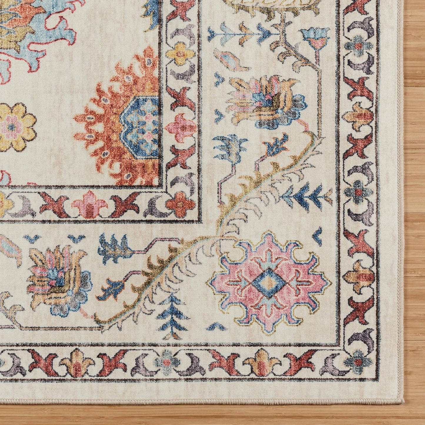 Gertmenian Indoor Boho Area Rug - 8x10 Large, Non Slip, Super Strong, Ideal for High Traffic Areas in Bedroom, Living Room, Kitchen - Cullen, Cream/Multi, 28548