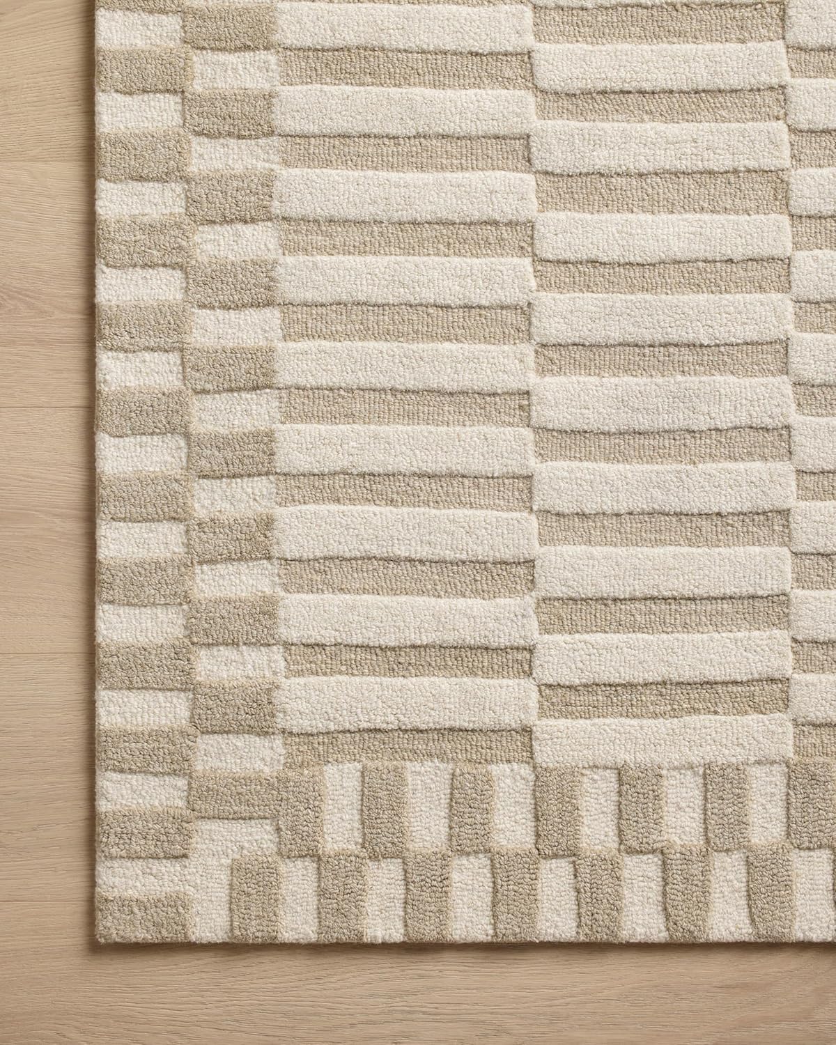 Loloi Chris Loves Julia Bradley Collection, Ivory & Beige, 7'-9" x 9'-9" Area Rug – Classic Striped Area Rugs for Living Room, Bedroom, Entryway & Hallway, High Traffic Area Home Decor Rug