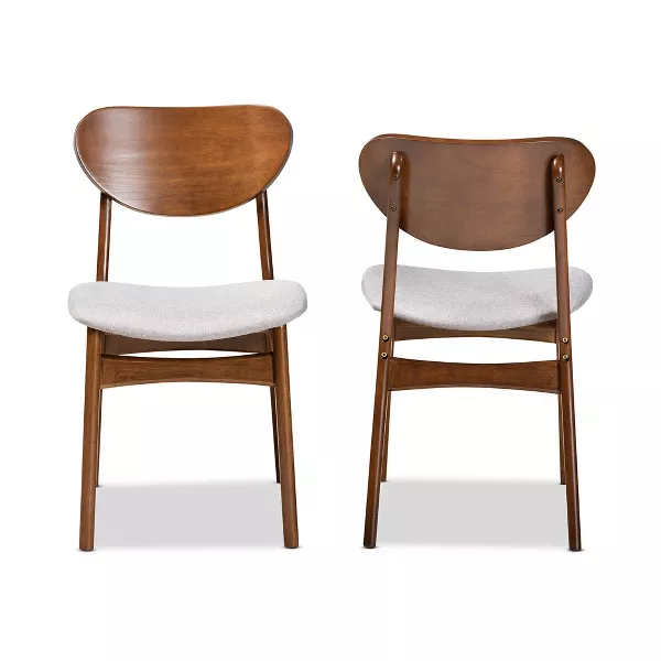 2pc Katya Wood Dining Chair Set Brown - Baxton Studio: Walnut Finish, Curved Backrest, Upholstered Seat
