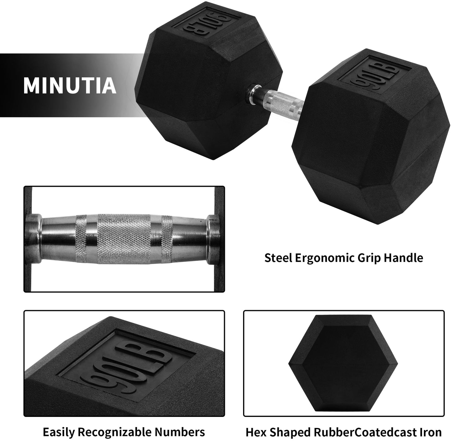 BalanceFrom Rubber Encased Hex Dumbbells, 90 lb Single, Black