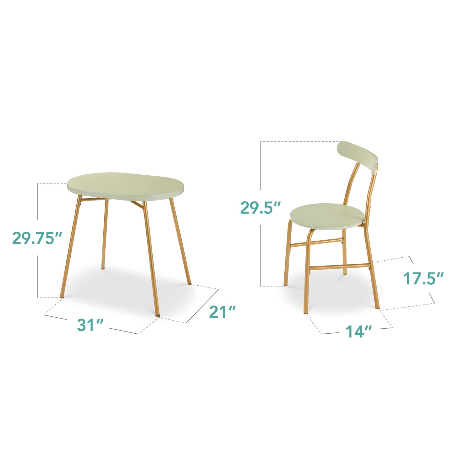 Best Choice Products 3-Piece Modern Oval Dining Table Set, Small Kitchen Dinette w/ 2 Chairs - Sage Green/Gold