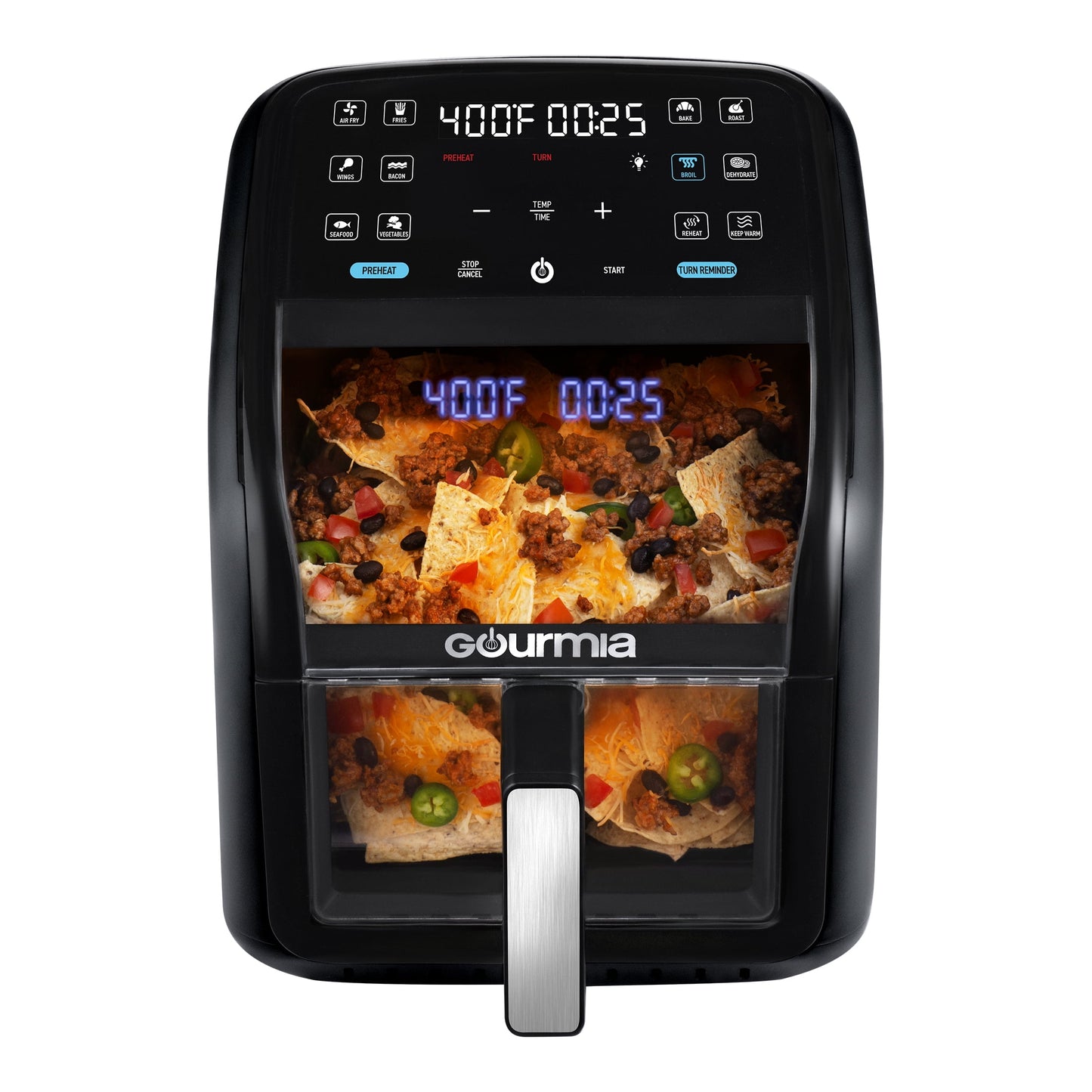 Gourmia Panorama 7-QT Digital Air Fryer w/ Panoramic View, Holographic Display, & 12 Presets, Black, New